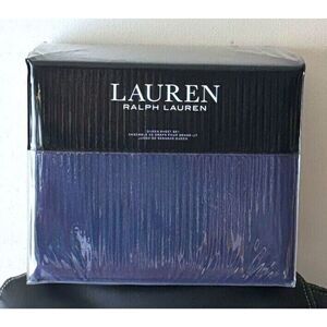 Lauren Ralph Lauren Cotton Flannel Queen Bed Sheet Set 4PC- Navy blue